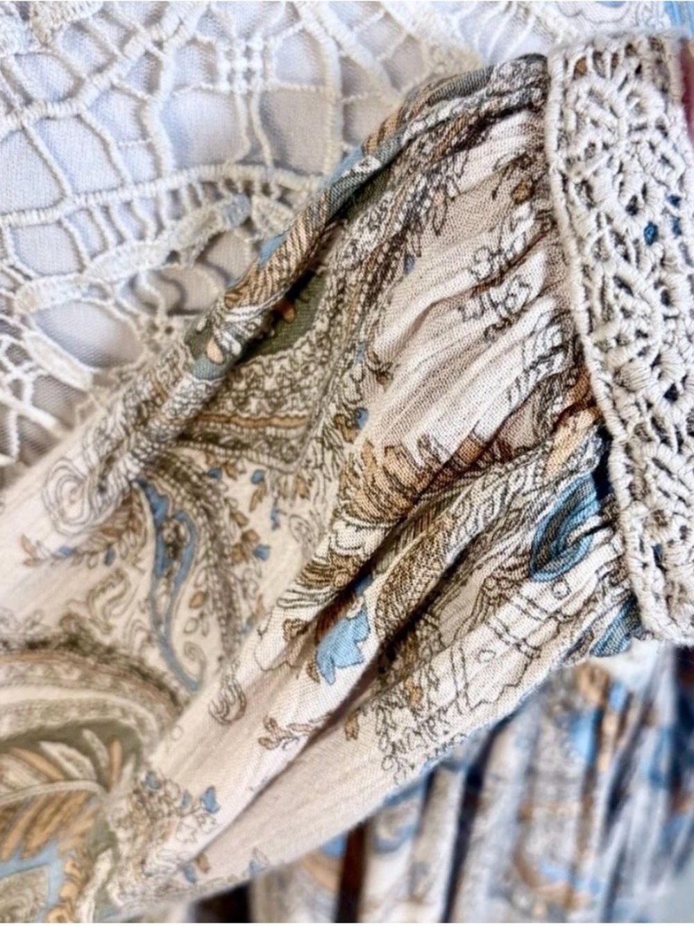 Free People Beige Paisley Lace-Yoke Mini Dress - Picture 4 of 8